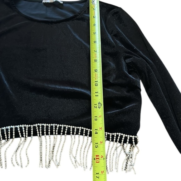 BEAR DANCE velvet crop top with rhinestone fringe . Black,like new! - Picture 9 of 11